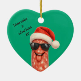 サンタのキスをするサラミのクリスマス セラミックオーナメント