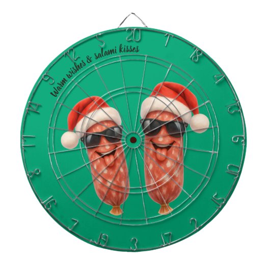 サンタのキスをするサラミのクリスマス ダーツボード (正面)