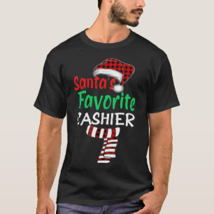 サンタのキャシお気に入りのアクリスマスサンタレッドプレイド Tシャツ