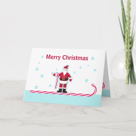 サンタのキャンディ・ケーンおよび星のクリスマス シーズンカード (正面)