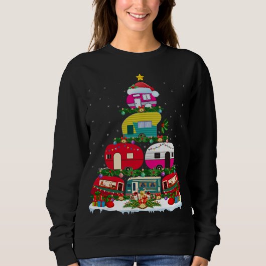 サンタのキャンピングRV クリスマスツリー スウェットシャツ (正面)