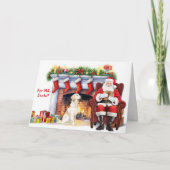 サンタのギフトゴールデンレトリバー犬かわいいクリスマス シーズンカード (正面)