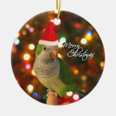 サンタのクエーカー教徒のインコのクリスマスのオーナメント セラミックオーナメント (正面)