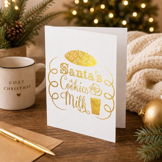 サンタのクッキーとミルク クリスマスのファンタジー 箔カード