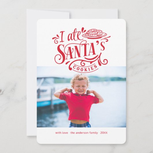 サンタのクッキーのホリデークリスマスフォトおもしろいカード シーズンカード (正面)