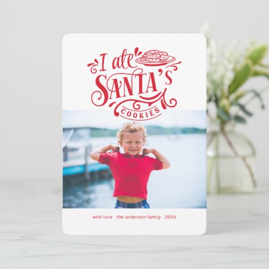 サンタのクッキーのホリデークリスマスフォトおもしろいカード シーズンカード (スタンド正面)