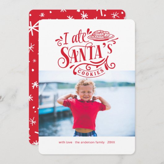 サンタのクッキーのホリデークリスマスフォトおもしろいカード シーズンカード (正面/裏面)
