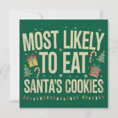サンタのクッキーを最も食べそうなクリスマス家族 シーズンカード (正面)