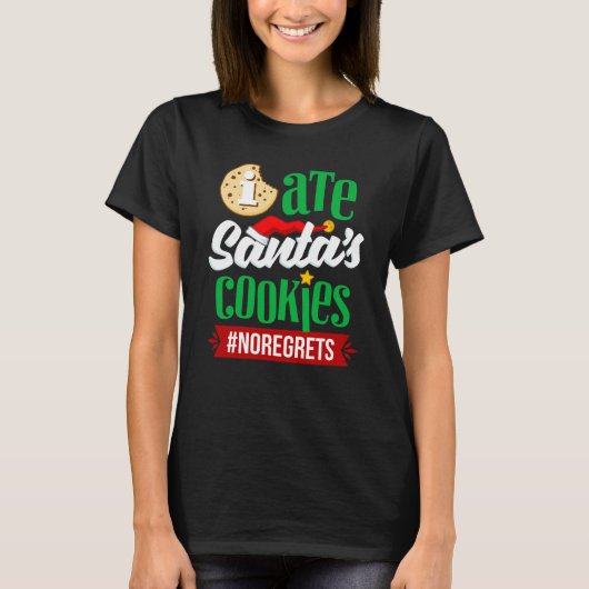 サンタのクッキーを食べちゃった後悔しないクリスマス Tシャツ (正面)