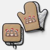 サンタのクッキーを食べるクリスマスのネズミ、オーブンミトン 鍋つかみ&鍋敷きセット (正面/裏面)