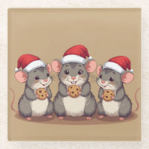 サンタのクッキーを食べるクリスマスのネズミ, コースター