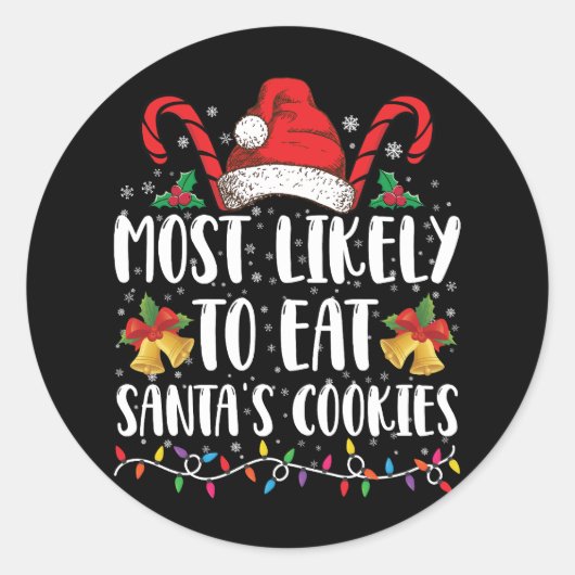 サンタのクッキーを食べる可能性大 クリスマス ラウンドシール (正面)