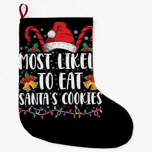サンタのクッキーを食べる可能性大 クリスマス ラージクリスマスストッキング (正面)