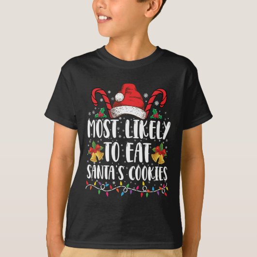 サンタのクッキーを食べる可能性大 クリスマス Tシャツ (正面)