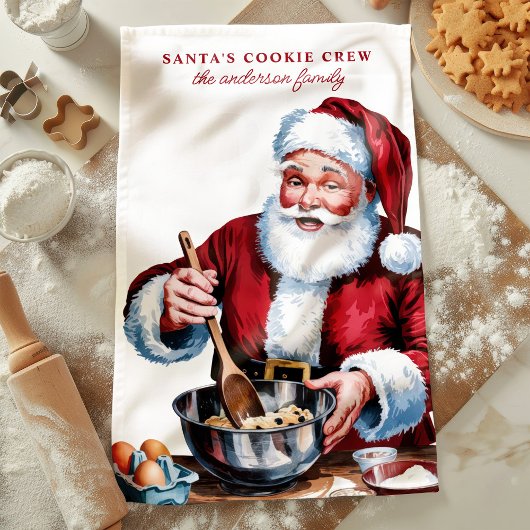 サンタのクッキー部隊 パーソナライズドクリスマス キッチンタオル