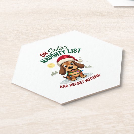 サンタのクリスマスいたずらリスト後悔なしバセット ペーパーコースター (アングル)