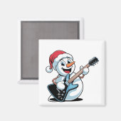 サンタのクリスマスにエレキギターを演奏する雪だるま マグネット (正面/裏面)