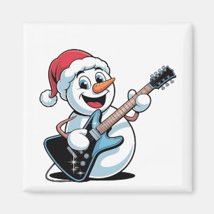 サンタのクリスマスにエレキギターを演奏する雪だるま マグネット