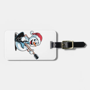 サンタのクリスマスにエレキギターを演奏する雪だるま ラゲッジタグ