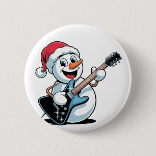 サンタのクリスマスにエレキギターを演奏する雪だるま 缶バッジ