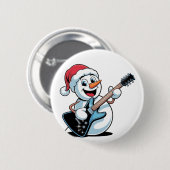 サンタのクリスマスにエレキギターを演奏する雪だるま 缶バッジ (正面&裏面)