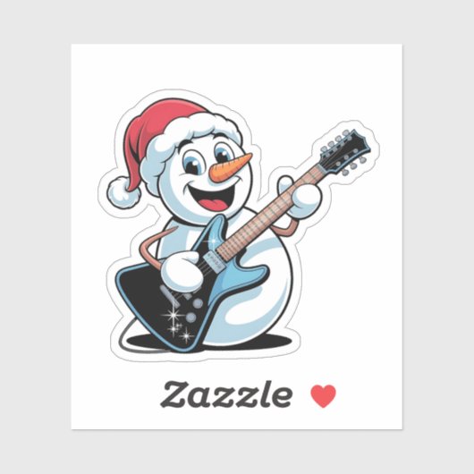 サンタのクリスマスのエレキギターを演奏する雪だるま シール (シート)