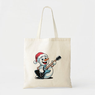 サンタのクリスマスのエレキギターを演奏する雪だるま トートバッグ