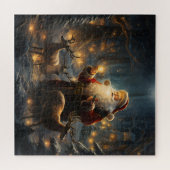 サンタのクリスマスの夜の雪の森 ジグソーパズル (横)
