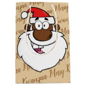 サンタのクリスマスのKwanzaaのアフリカ系アメリカ人の挨拶 ミディアムペーパーバッグ (正面)