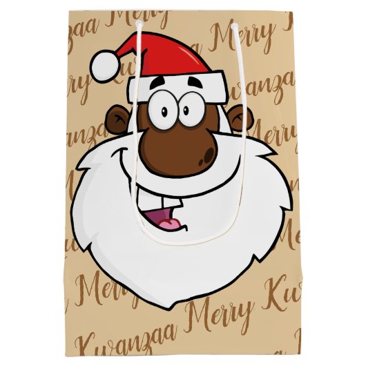 サンタのクリスマスのKwanzaaのアフリカ系アメリカ人の挨拶 ミディアムペーパーバッグ (裏面)