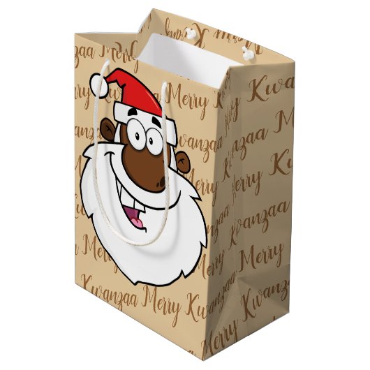 サンタのクリスマスのKwanzaaのアフリカ系アメリカ人の挨拶 ミディアムペーパーバッグ (裏面アングル)