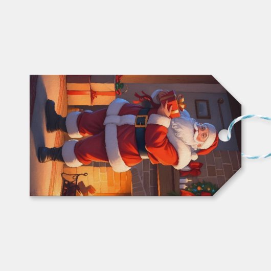サンタのクリスマスイブ訪問 ギフトタグ (正面(横))
