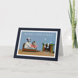 サンタのクリスマスカードのための子ネコおよび子犬の待ち時間 シーズンカード