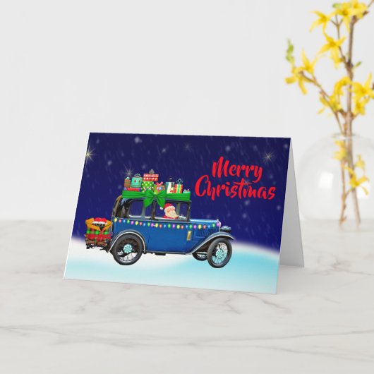 サンタのクリスマスカーホリデーグリーティングカード カード (黄色い花)