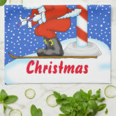 サンタのクリスマスキッチンタオルをスキー キッチンタオル (折り畳み)