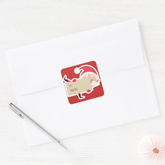 サンタのクリスマスギフトステッカーを覗く スクエアシール (封筒)