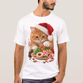 サンタのクリスマスクッキーを調べる猫 Tシャツ
