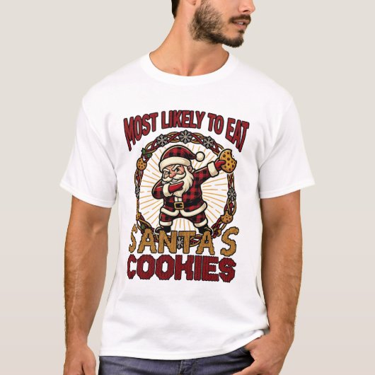 サンタのクリスマスクッキーを食べちゃうダビングS Tシャツ (正面)