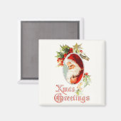 サンタのクリスマスグリーティングヴィンテージマグネット マグネット (正面/裏面)