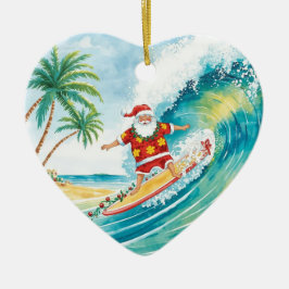 サンタのクリスマスサーファー ビッグウェーブをサーフィン セラミックオーナメント
