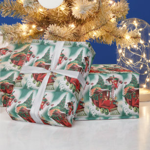 サンタのクリスマストレイン ヴィンテージ ラッピングペーパー