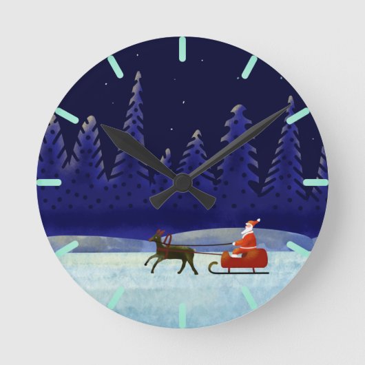 サンタのクリスマスナイトトリップ ラウンド壁時計 (正面)