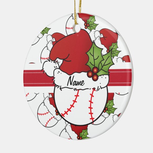 サンタのクリスマスハットを野球で セラミックオーナメント (左)