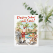 サンタのクリスマスバーベキュー – モダンな水彩画 シーズンカード (スタンド正面)