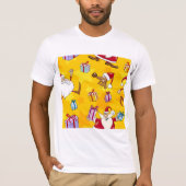 サンタのクリスマスパターン ギフトと星 Tシャツ (正面)