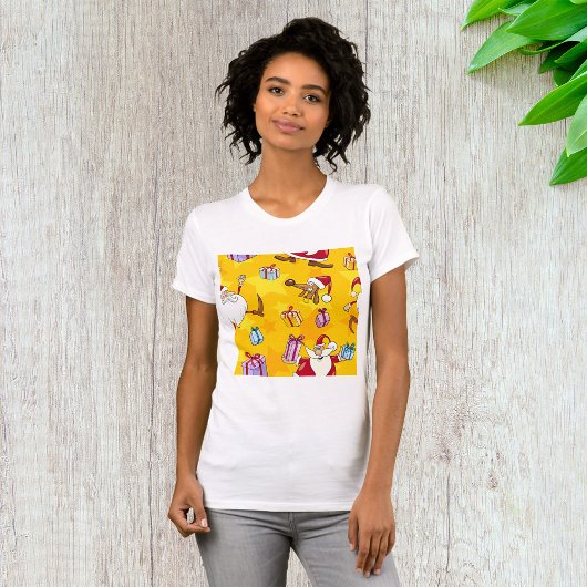 サンタのクリスマスパターン ギフトと星 Tシャツ