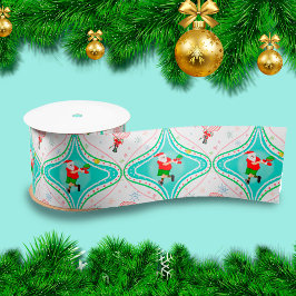 サンタのクリスマスピックルボールオージー柄 サテンリボン