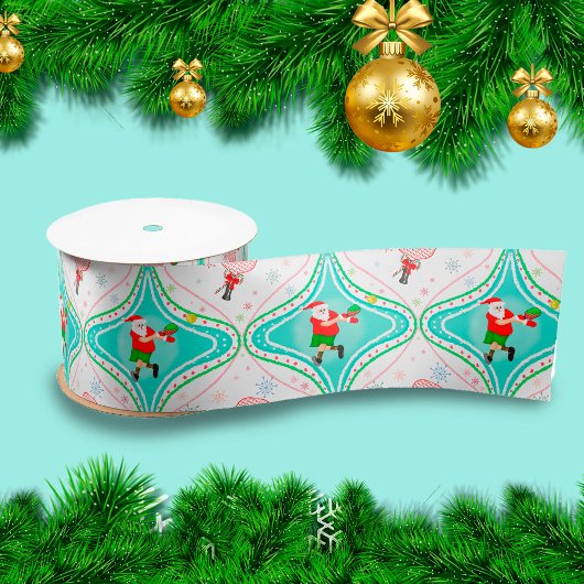 サンタのクリスマスピックルボールオージー柄 サテンリボン