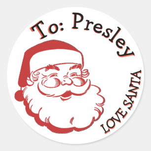 サンタのクリスマスプレゼントのラベルからのPRESLEYに ラウンドシール