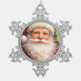 サンタのクリスマスポートレート スノーフレークピューターオーナメント